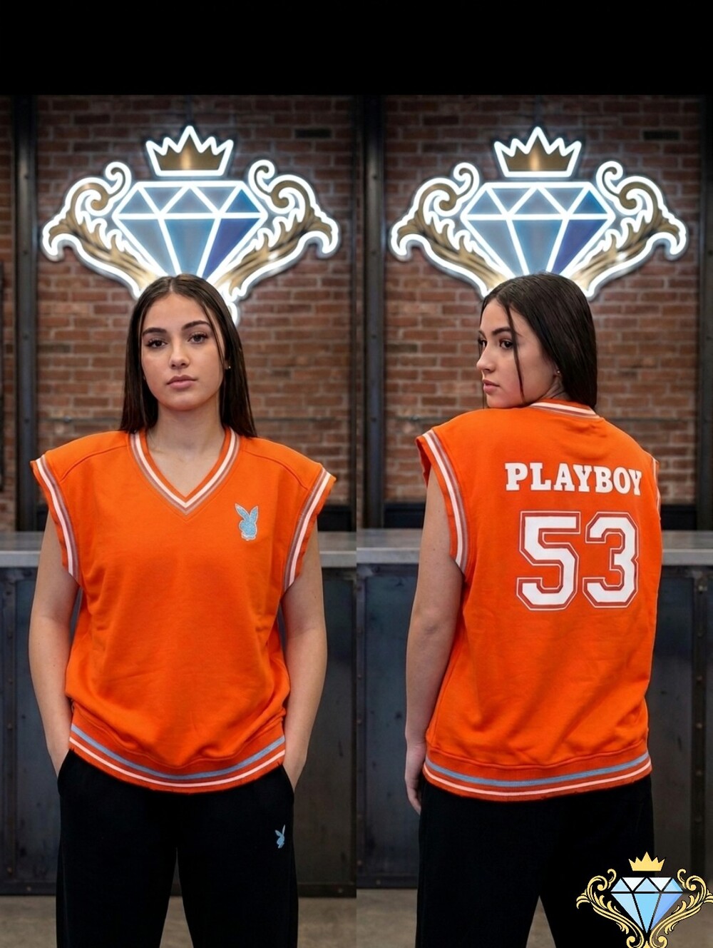 Playboy x Missguided Orange Distressed Hems Varsity Jersey Vest Top Size 10